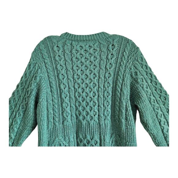 KILRONAM KNITWEAR IRELAND Women's M Cardigan Wool Sweater Green Cable Knit 38" - Picture 6 of 8
